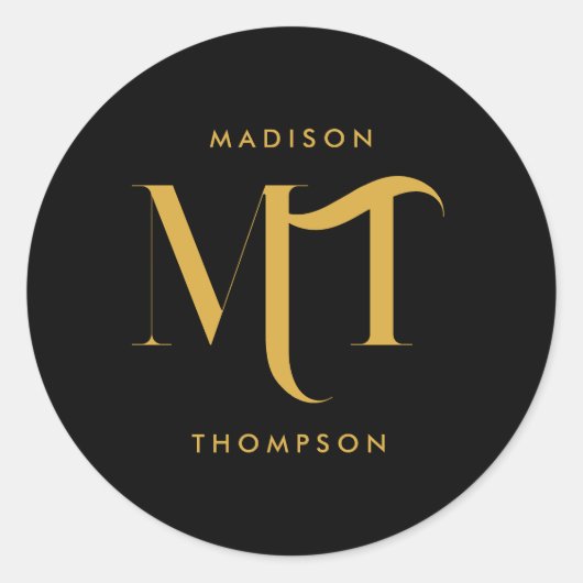 黒スタイリッシュと金ゴールドモノグラムのイニシャル文字 ラウンドシール (正面)