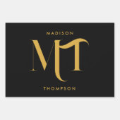 黒スタイリッシュと金ゴールドモノグラムのイニシャル文字 ラッピングペーパーシート (正面)