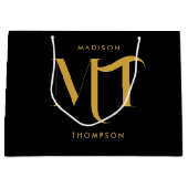 黒スタイリッシュと金ゴールドモノグラムのイニシャル文字 ラージペーパーバッグ (正面)