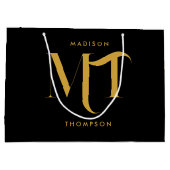 黒スタイリッシュと金ゴールドモノグラムのイニシャル文字 ラージペーパーバッグ (裏面)