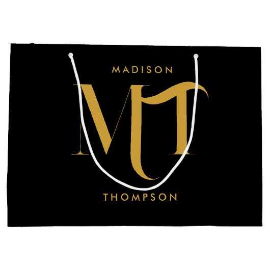 黒スタイリッシュと金ゴールドモノグラムのイニシャル文字 ラージペーパーバッグ (裏面)