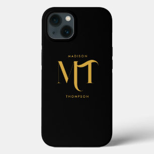 黒スタイリッシュと金ゴールドモノグラムのイニシャル文字 iPhone 13ケース