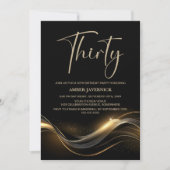 黒スタイリッシュと金ゴールド30歳の誕生日パーティー 招待状 (正面)