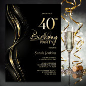 黒スタイリッシュと金ゴールド40歳の誕生日パーティー 招待状