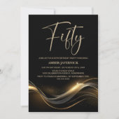 黒スタイリッシュと金ゴールド50th誕生日パーティー 招待状 (正面)