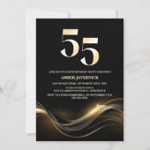 黒スタイリッシュと金ゴールド55th誕生日パーティー 招待状 (正面)