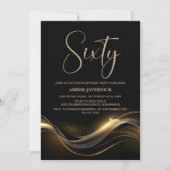 黒スタイリッシュと金ゴールド60th誕生日パーティー 招待状 (正面)