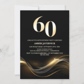 黒スタイリッシュと金ゴールド60th誕生日パーティー 招待状 (正面)