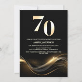 黒スタイリッシュと金ゴールド70th誕生日パーティー 招待状 (正面)
