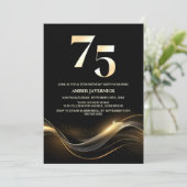 黒スタイリッシュと金ゴールド75th誕生日パーティー 招待状 (スタンド正面)