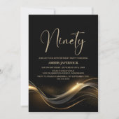 黒スタイリッシュと金ゴールド90th誕生日パーティー 招待状 (正面)