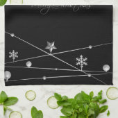 黒スタイリッシュと銀のクリスマス書道 キッチンタオル (折り畳み)