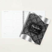 黒スタイリッシュと銀のダマスクモノグラム プランナー手帳 (ディスプレー)