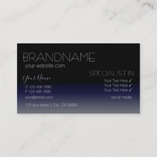 黒スタイリッシュと青の鏡フォントシンプルモダン 名刺 (裏面)