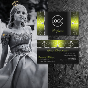 黒スタイリッシュと黄色の四角い宝石ロゴを追加 名刺