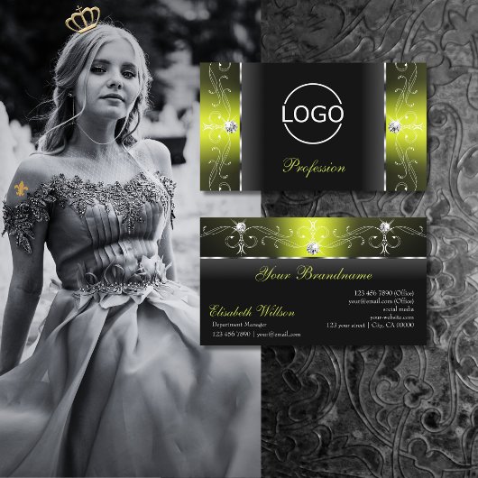 黒スタイリッシュと黄色の四角い宝石ロゴを追加 名刺