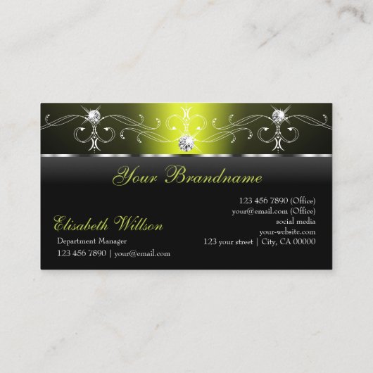 黒スタイリッシュと黄色の四角い宝石ロゴを追加 名刺 (裏面)