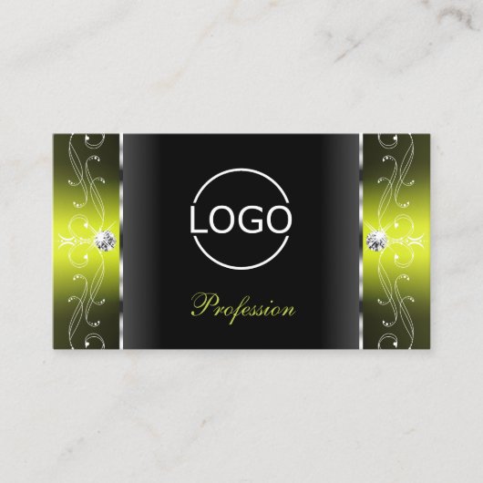 黒スタイリッシュと黄色の四角い宝石ロゴを追加 名刺 (正面)