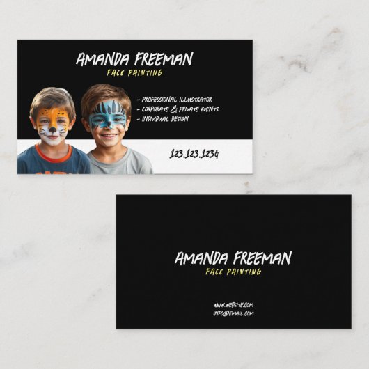 黒スタイリッシュと黄色の画家のパーティー 名刺 (正面/裏面)