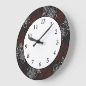 黒スタイリッシュに赤い白い花を模様 ラージ壁時計 (傾斜)