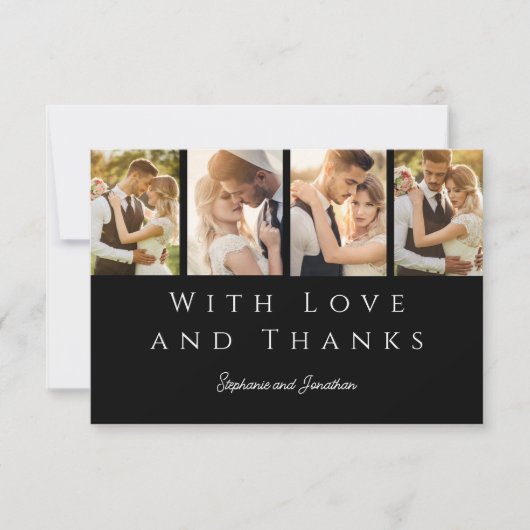 黒スタイリッシュのモダンフォトストリップ結婚白 サンキューカード (正面)