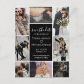 黒スタイリッシュの8枚の写真コラージュ日付を保存 案内ポストカード (正面)