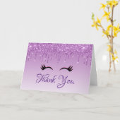 黒スタイリッシュまつげ&パープルグリッターありがとう カード (黄色い花)