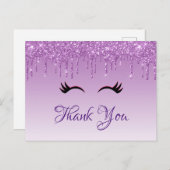 黒スタイリッシュまつげ&パープルグリッターありがとう ポストカード (正面/裏面)