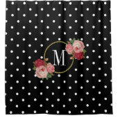 黒スタイリッシュアンティークフローラ水玉模様モノグラム シャワーカーテン (正面)