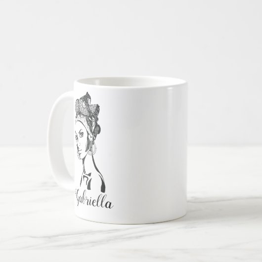 黒スタイリッシュエレガント民族黒アフリカ人女性 コーヒーマグカップ (正面左)