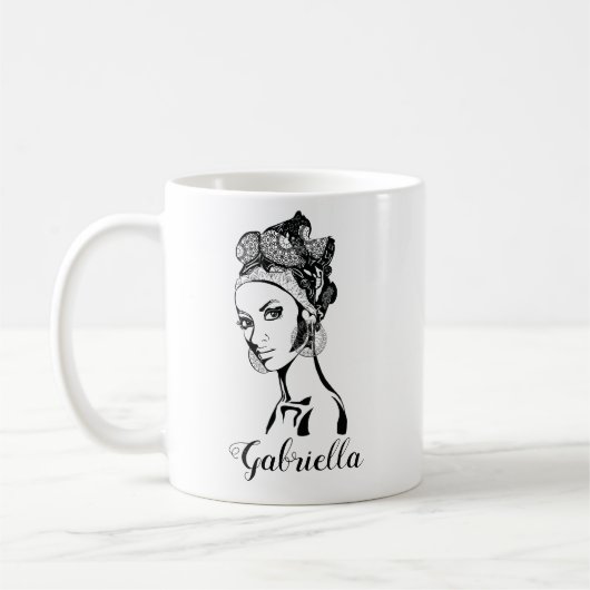 黒スタイリッシュエレガント民族黒アフリカ人女性 コーヒーマグカップ (左)