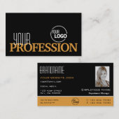 黒スタイリッシュオレンジシンプル色のロゴと写真 名刺 (正面/裏面)