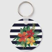 黒スタイリッシュカラフル白フローラストライプ キーホルダー (裏面)