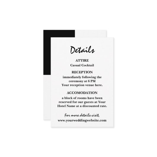 黒スタイリッシュコンテンポラリー白結婚の エンクロージャーカード (正面/裏面インサイチュ)