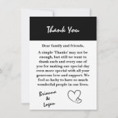 黒スタイリッシュコンテンポラリー白結婚の サンキューカード (裏面)