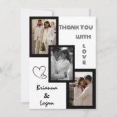 黒スタイリッシュコンテンポラリー白結婚の サンキューカード (正面)