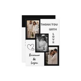 黒スタイリッシュコンテンポラリー白結婚の サンキューカード