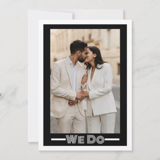 黒スタイリッシュコンテンポラリー白結婚の 招待状 (裏面)