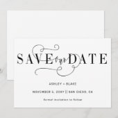 黒スタイリッシュシンプル筆の書道 セーブザデート (正面/裏面)