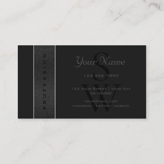 黒スタイリッシュスネークダークグレー色とイニシャル 名刺 (裏面)