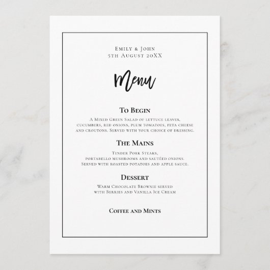 黒スタイリッシュタイポグラフィ及びフレーム メニュー (正面)