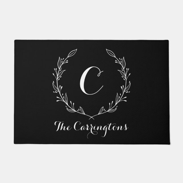 黒スタイリッシュパーソナライズされた前面ドアマット |大 ドアマット (正面)