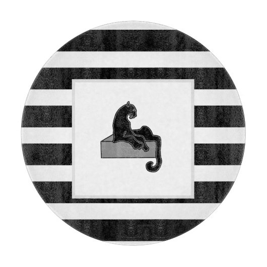 黒スタイリッシュヒョウ猫モダン白 カッティングボード (正面)