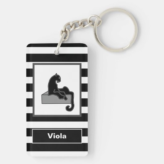 黒スタイリッシュヒョウ猫モダン白 キーホルダー (裏面)