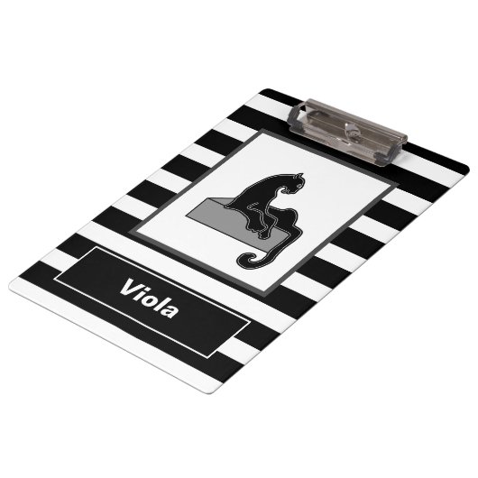 黒スタイリッシュヒョウ猫モダン白 クリップボード (アングル)