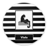 黒スタイリッシュヒョウ猫モダン白 セラミックノブ (正面)