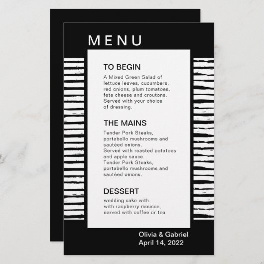 黒スタイリッシュファンシーストライプの。のメ結婚ニュー (正面/裏面)