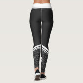 黒スタイリッシュフローラ白ストライプと名前モダン レギンス (裏面)