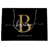 黒スタイリッシュミニマル金ゴールドモノグラムガーリースクリプト ラージペーパーバッグ (正面)