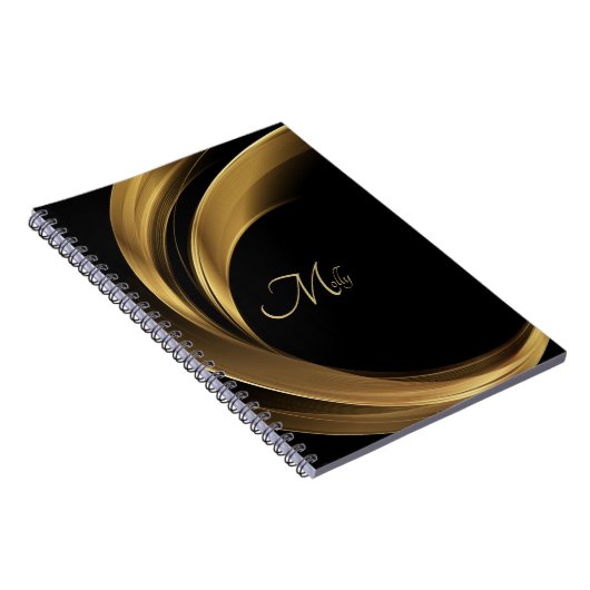 黒スタイリッシュモダンと金ゴールドモノグラムのスクリプト名 ノートブック (右側)